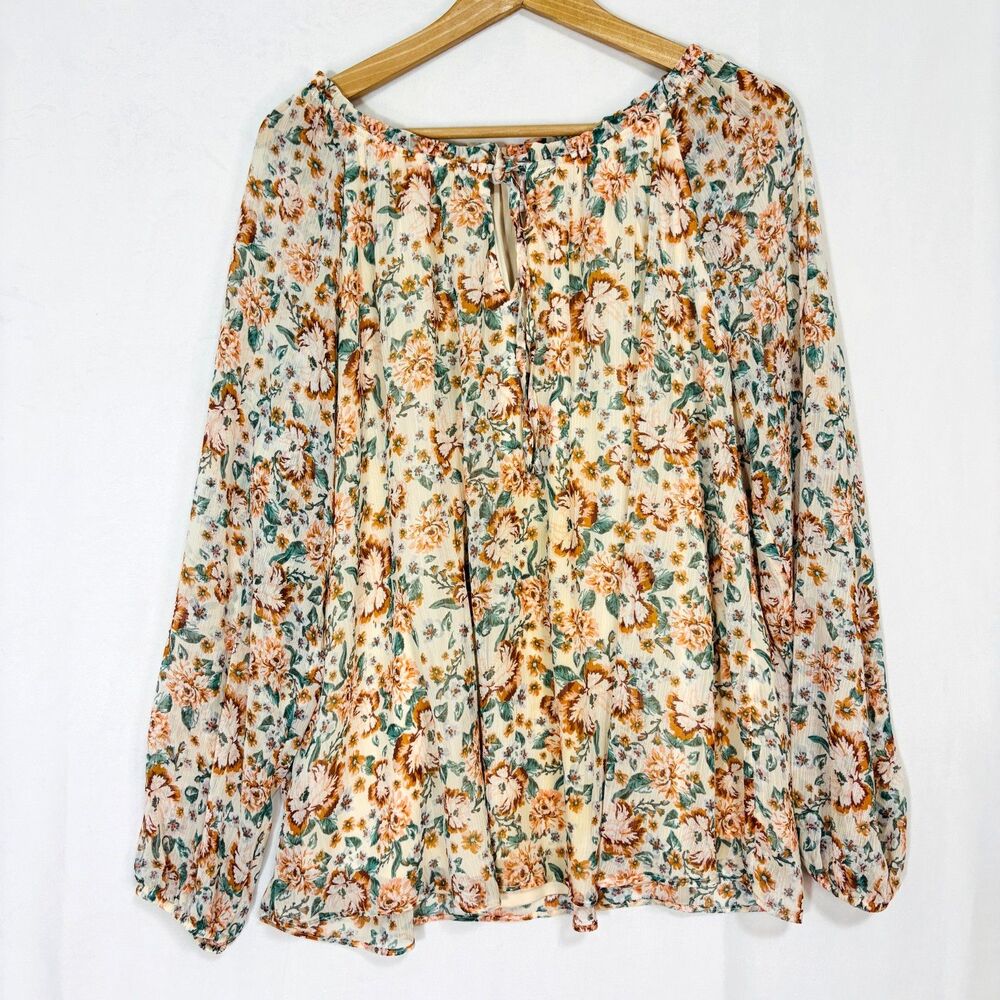 LC Lauren‎ Conrad Floral Peasant Blouse Sz OX Sheer w/Cami Cottage Coquette Soft
